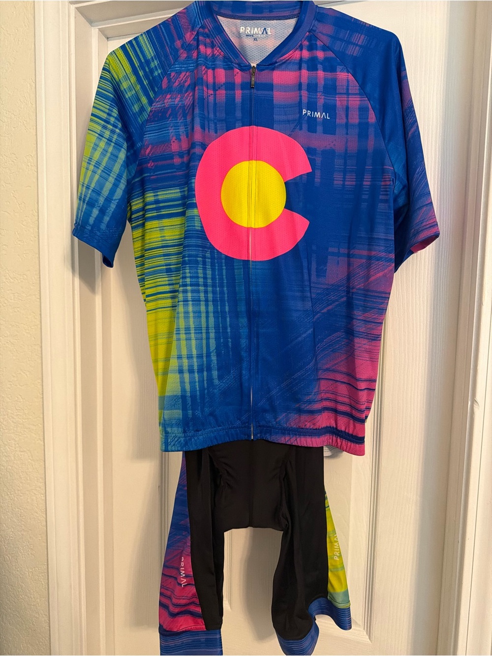 Primal Men’s Colorado Cycling Jersey - Blue/Pink/Yellow